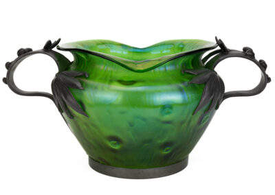 Johann Loetz Witwe – Rusticana bowl with an pewter Art Nouveau Van Hauten mount