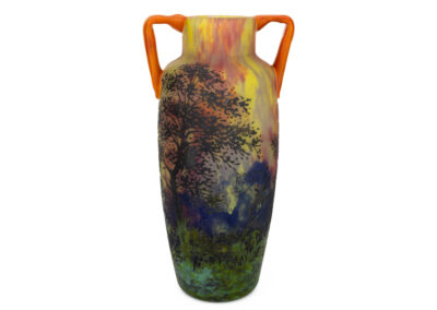 Daum Nancy – “Paysage Soleil Couchant” vase with two applied handles