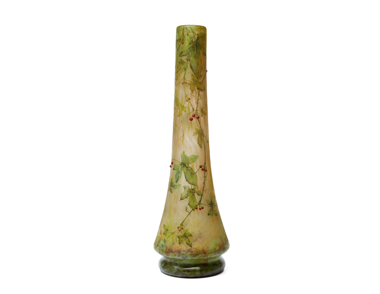 Daum Nancy – Tall Bryones / Bryonia dioica vase with cabochons