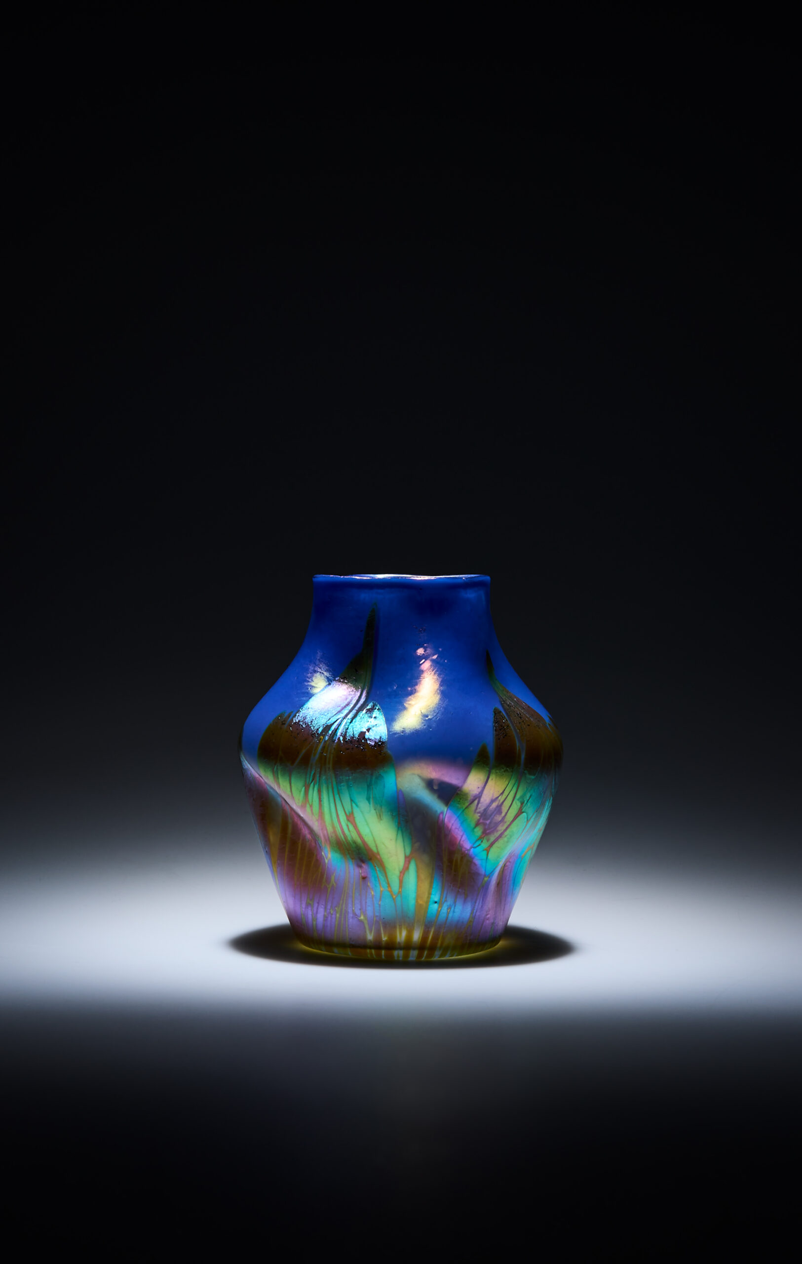 Johann Loetz Witwe vase exectued in Phänomen Genre 2/484 aka Medici in opal blue