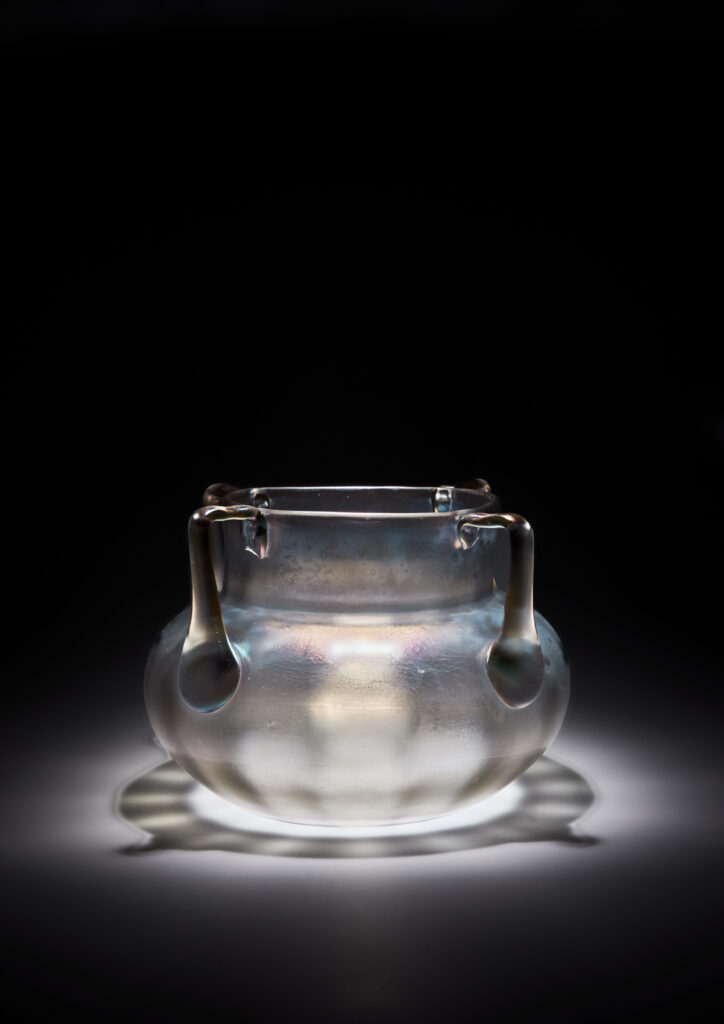 A flower bowl designed by Marie Kirschner and made by Johann Loetz Witwe in Candia glass