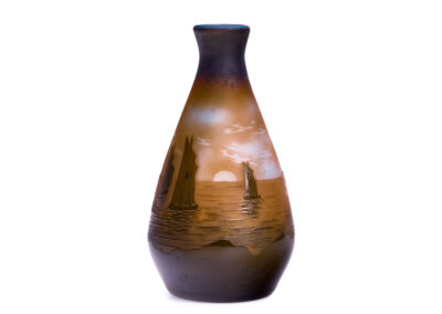 D’Argental – Coastal landscape with sailboats at dusk vase