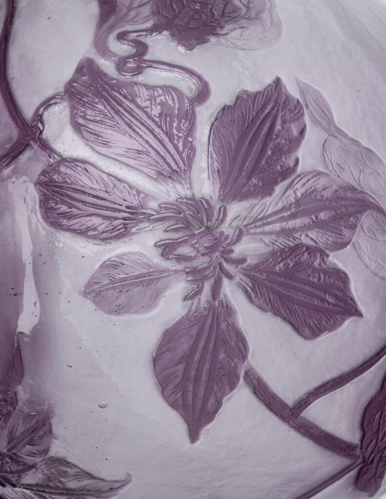 Émile Gallé Art Nouveau Cameo vase with Clematis flowers and fire polished