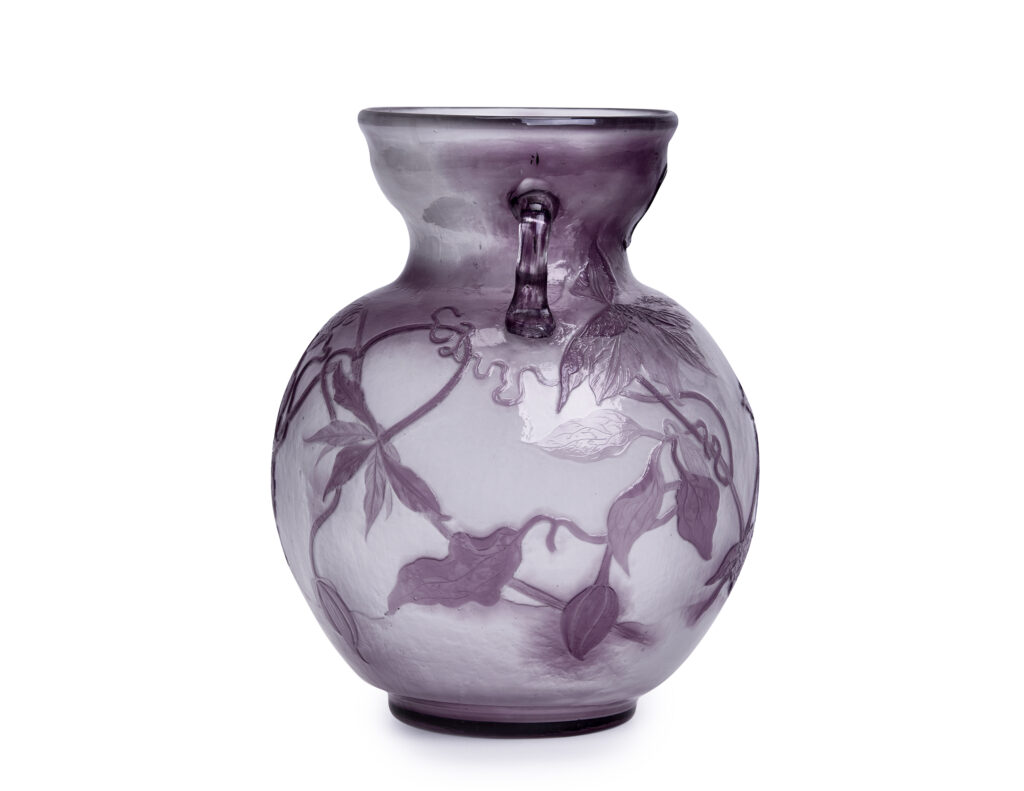Émile Gallé Art Nouveau Cameo vase with Clematis flowers and fire polished