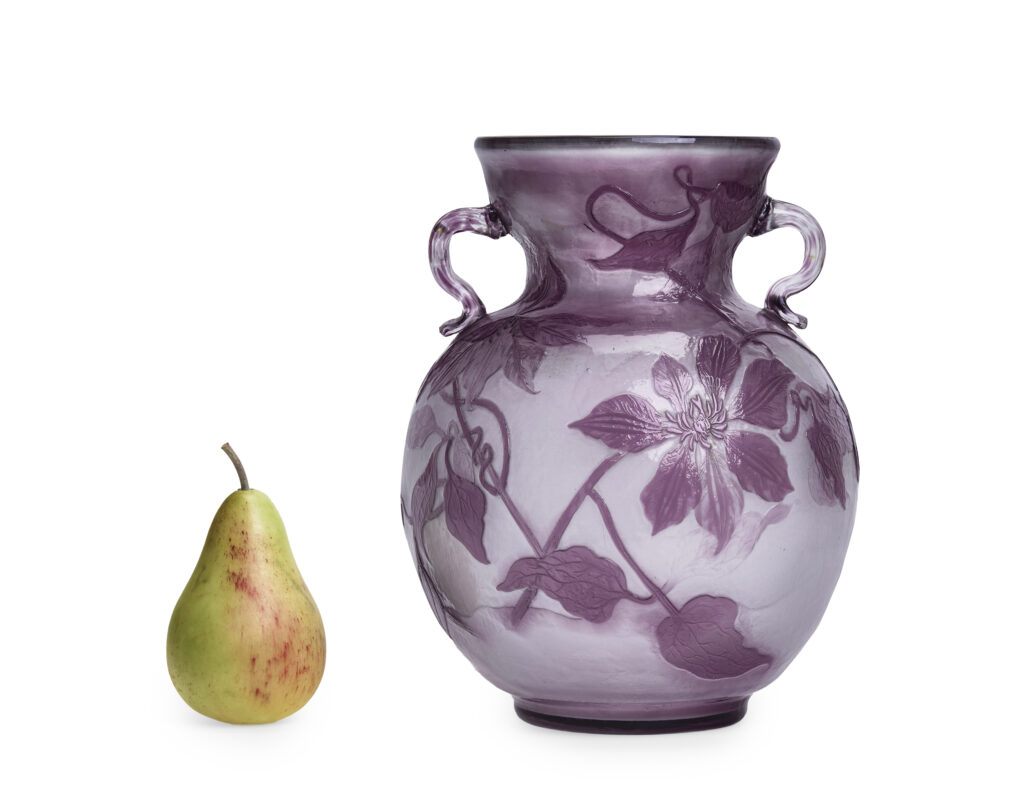 Émile Gallé Art Nouveau Cameo vase with Clematis flowers and fire polished