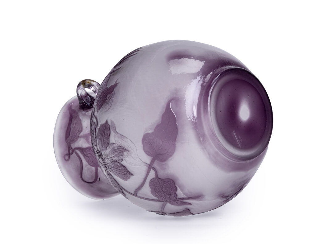 Émile Gallé Art Nouveau Cameo vase with Clematis flowers and fire polished
