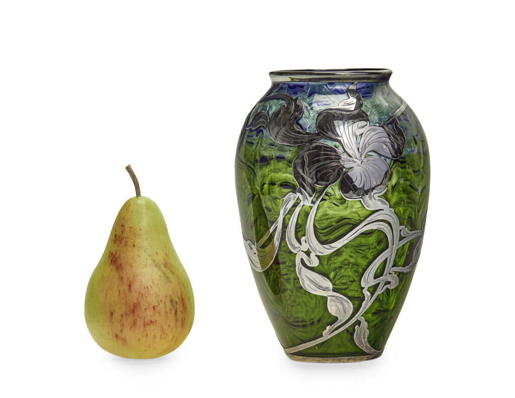 Johann Loetz Witwe Jugendstil Titania Genre 2534 vase with silver overlay