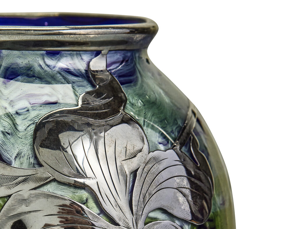 Johann Loetz Witwe Jugendstil Titania Genre 2534 vase with silver overlay