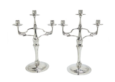 Friedrich Adler Art Nouveau Candelabra – Osiris, Polished Pewter, ca. 1900