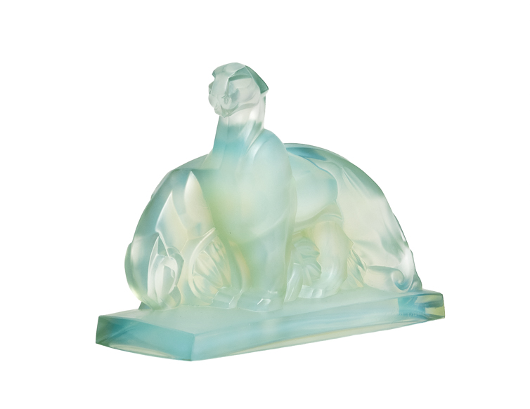 Marius Ernest Sabino press glass sculpture model Les panthères or Panther